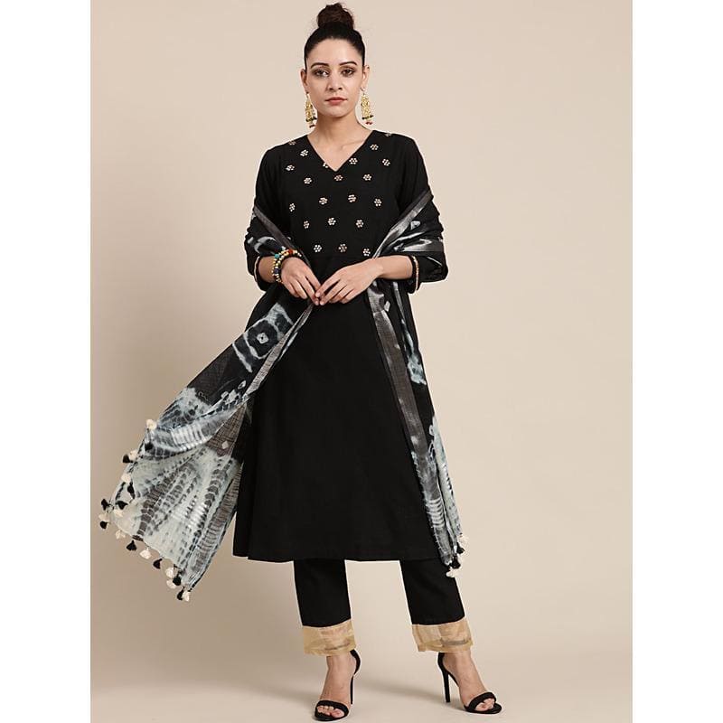 Black "Joyous" Khadi Kurta Set - Charkha TalesBlack "Joyous" Khadi Kurta Set