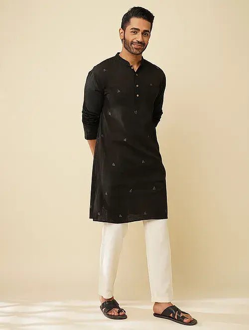 Black Kantha Khadi Kurta - Charkha TalesBlack Kantha Khadi Kurta