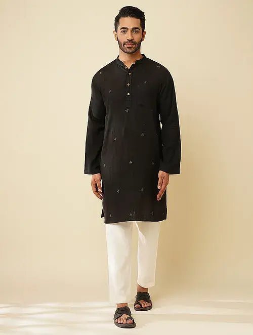 Black Kantha Khadi Kurta - Charkha TalesBlack Kantha Khadi Kurta