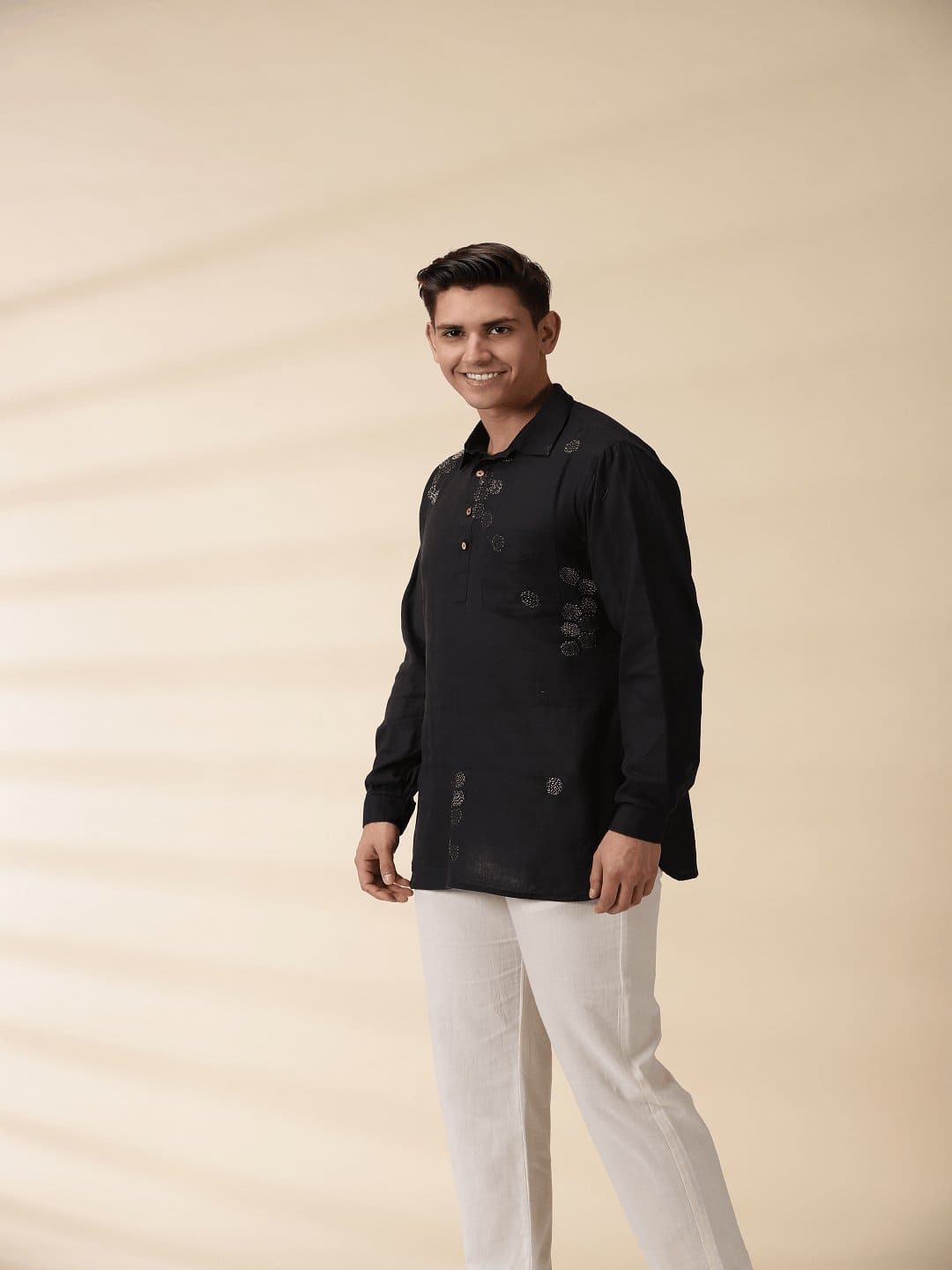 Black Kantha Short Kurta - Charkha TalesBlack Kantha Short Kurta