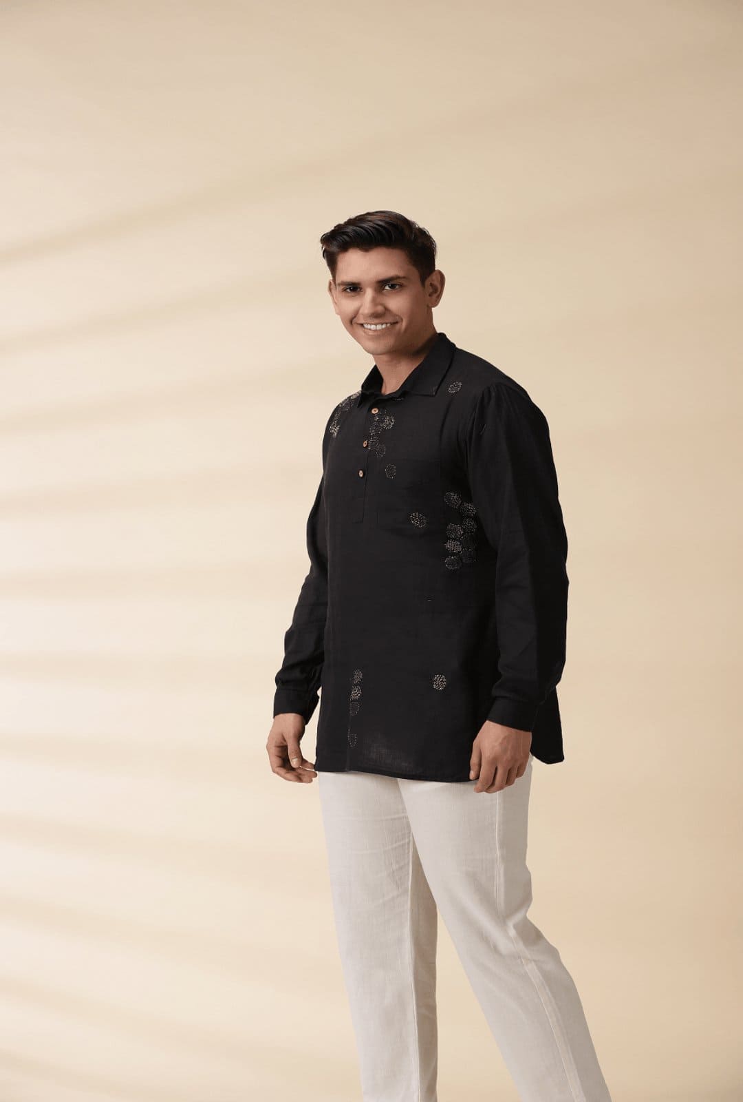 Black Kantha Short Kurta - Charkha TalesBlack Kantha Short Kurta