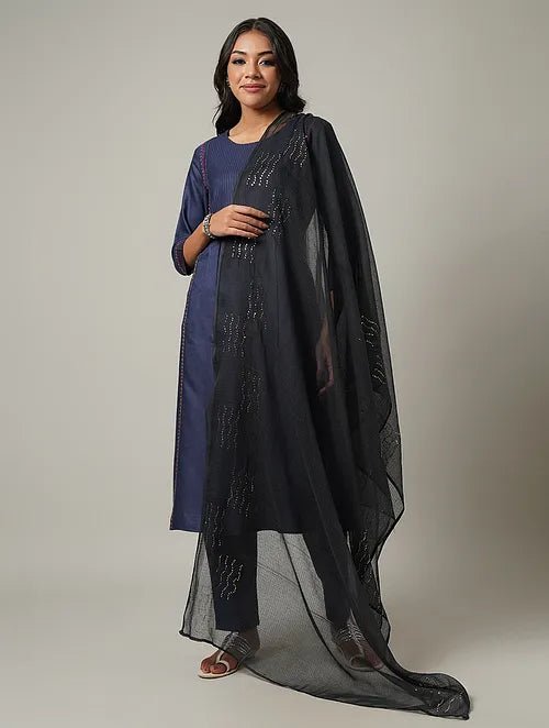 Black Mukaish Kota Dupatta - Charkha TalesBlack Mukaish Kota Dupatta