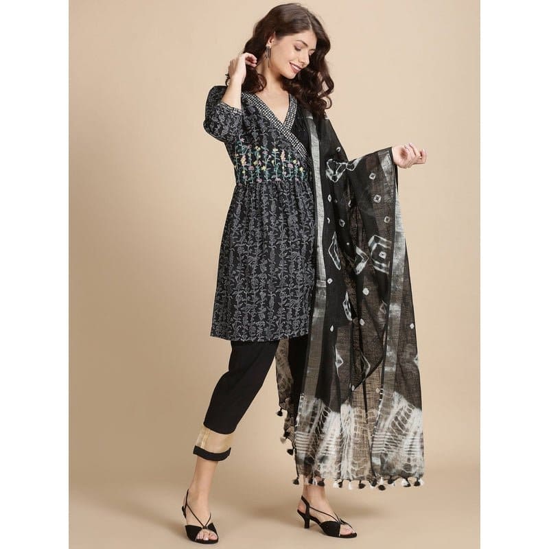 Black Sanganeri Block Print Kurta Set - Charkha TalesBlack Sanganeri Block Print Kurta Set