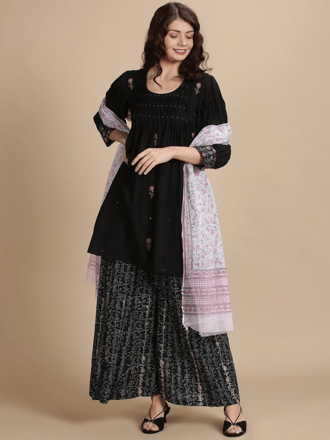 Black Sanganeri Block Print kurta Set - Charkha TalesBlack Sanganeri Block Print kurta Set