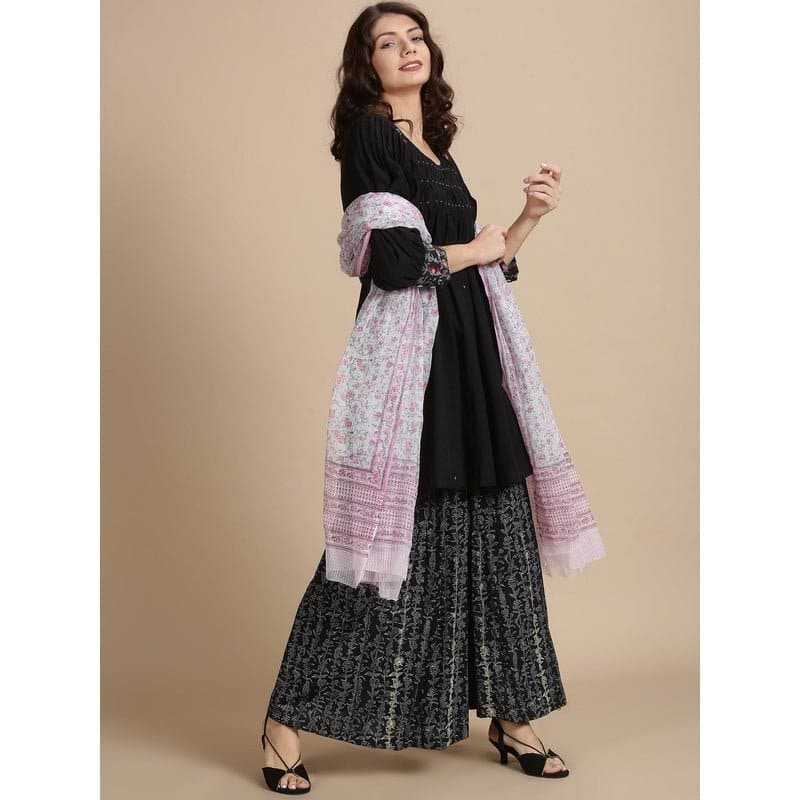 Black Sanganeri Block Print kurta Set - Charkha TalesBlack Sanganeri Block Print kurta Set