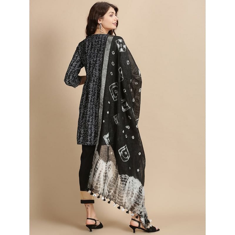 Black Sanganeri Block Print Kurta Set - Charkha TalesBlack Sanganeri Block Print Kurta Set