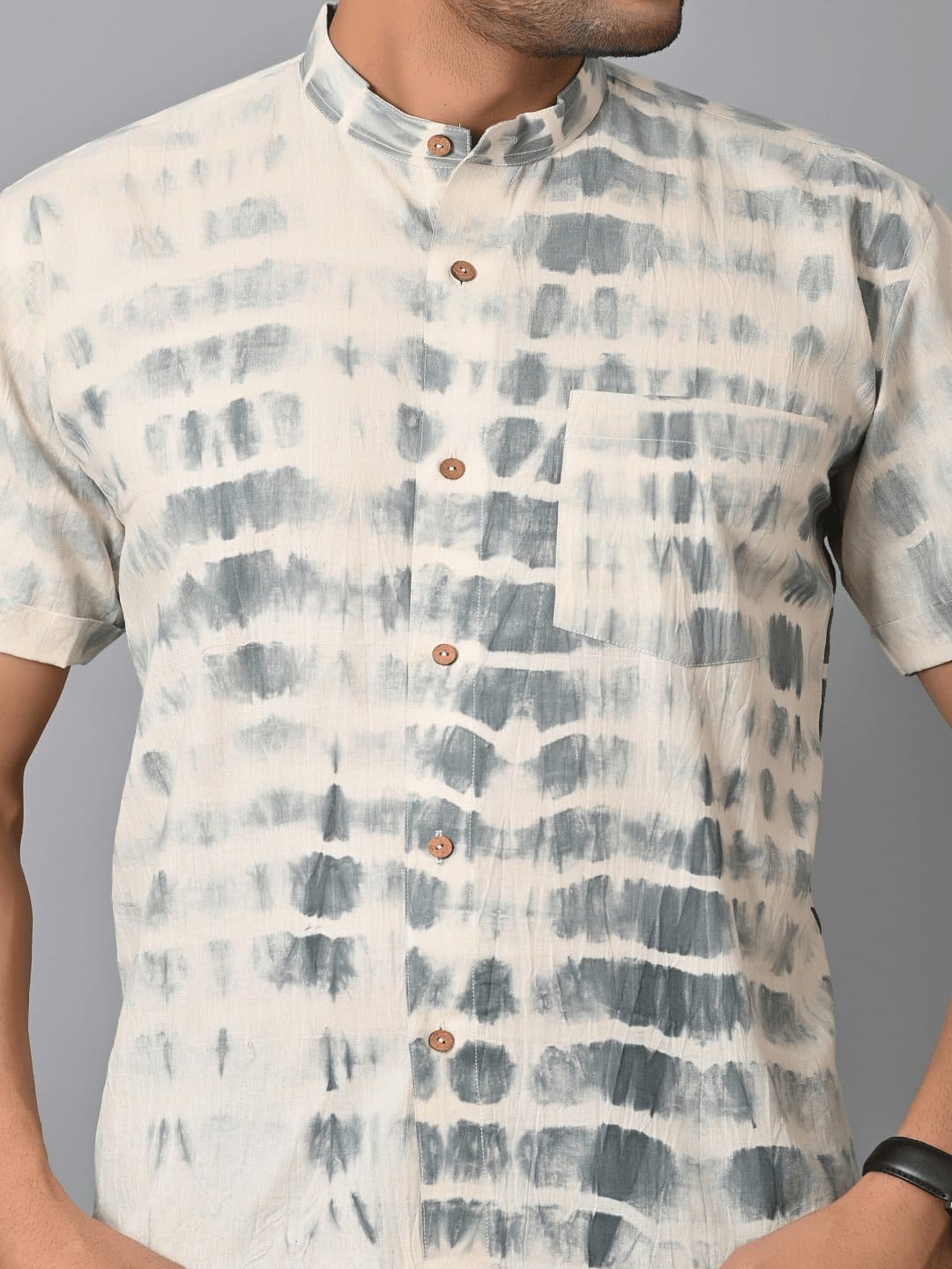 Black & White Tie Dye Men Shirt - Charkha TalesBlack & White Tie Dye Men Shirt