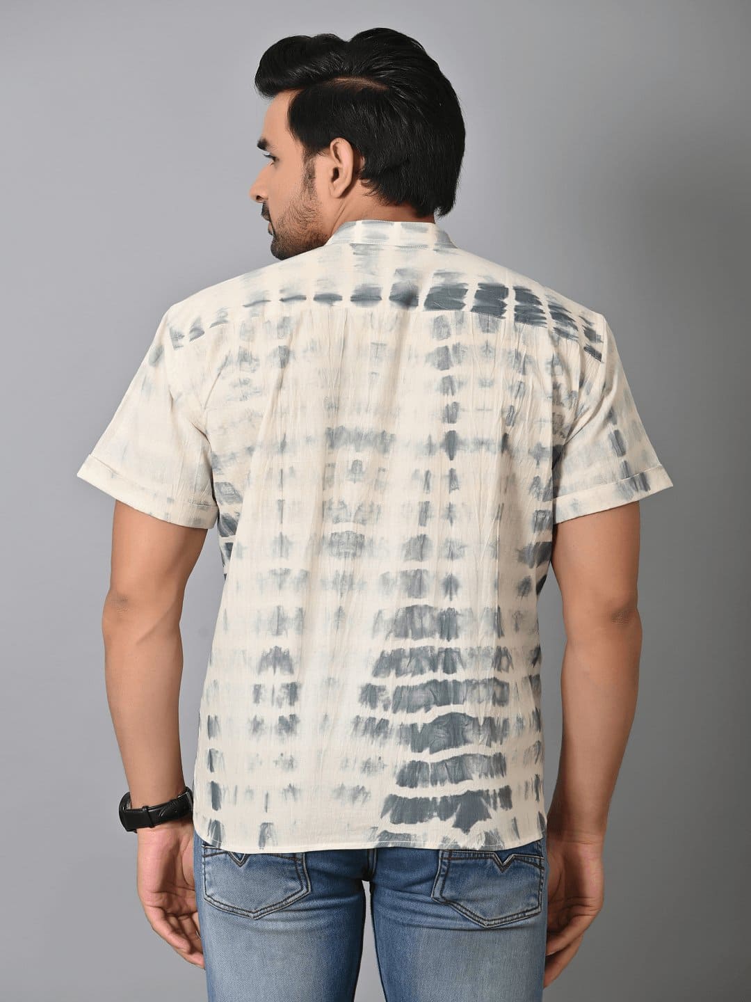 Black & White Tie Dye Men Shirt - Charkha TalesBlack & White Tie Dye Men Shirt