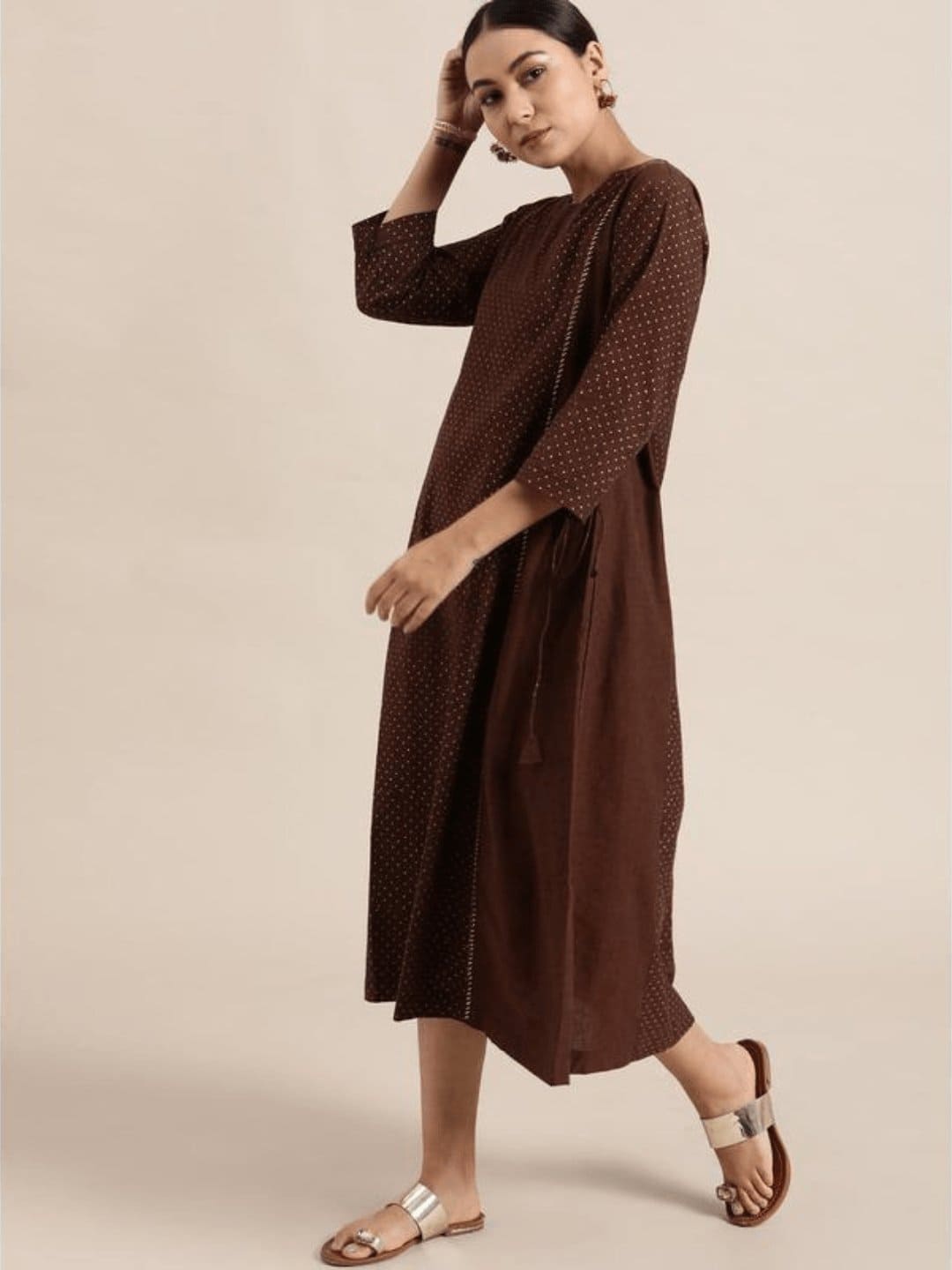 brown block print dress Block Printed Kaftan Dress