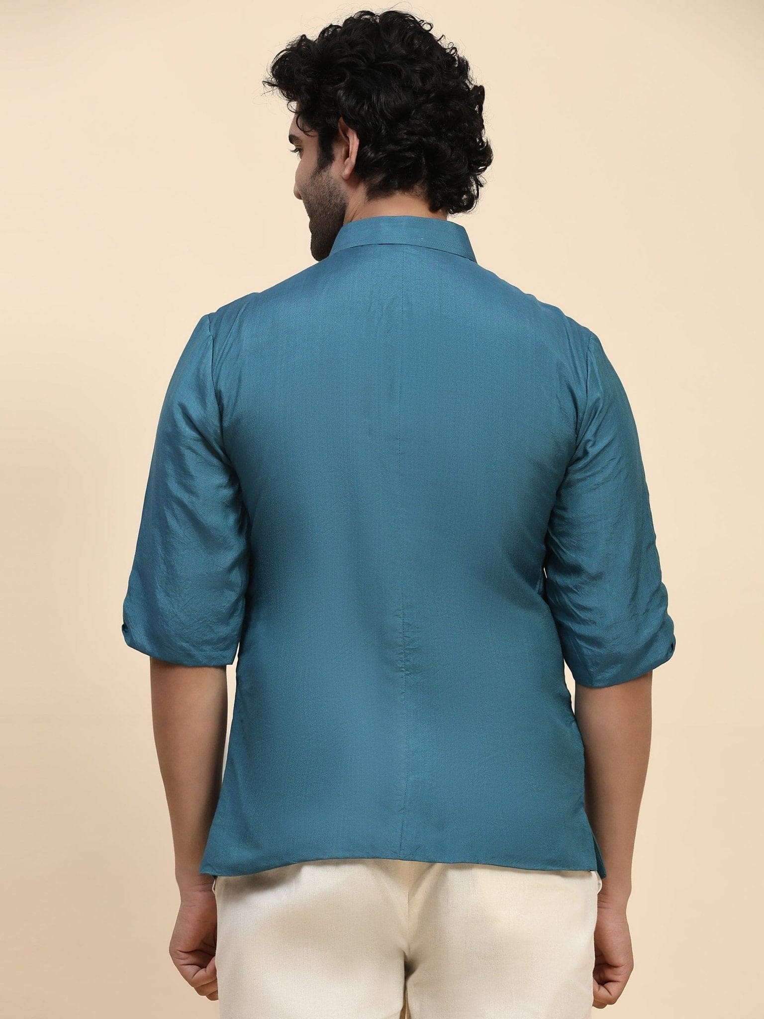 Blue Aari Zardozi Katan Silk Jacket - Charkha TalesBlue Aari Zardozi Katan Silk Jacket