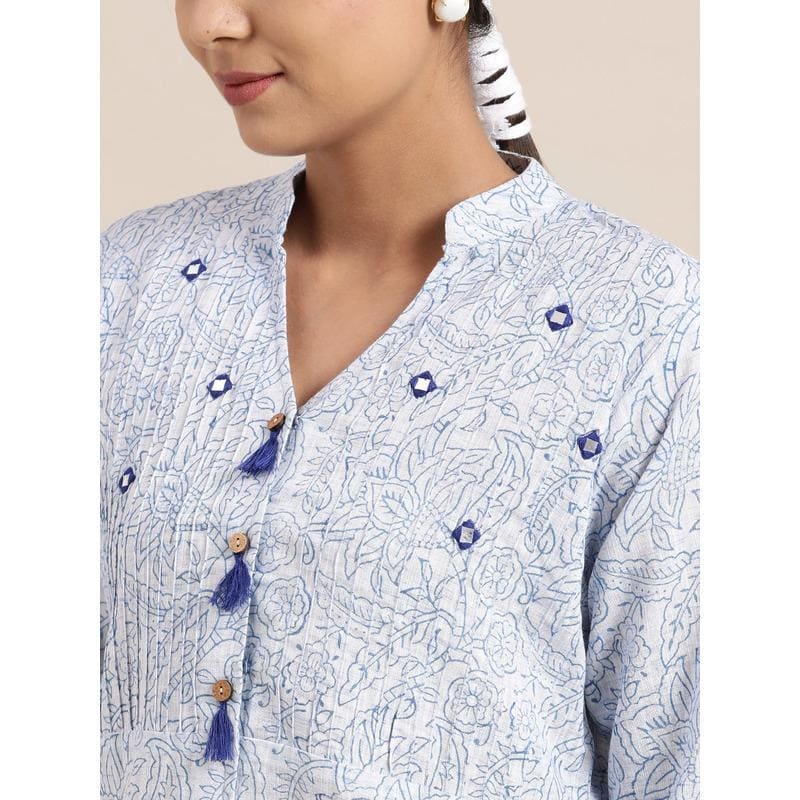 Blue Block Print Cotton Co-ord Set - Charkha TalesBlue Block Print Cotton Co-ord Set