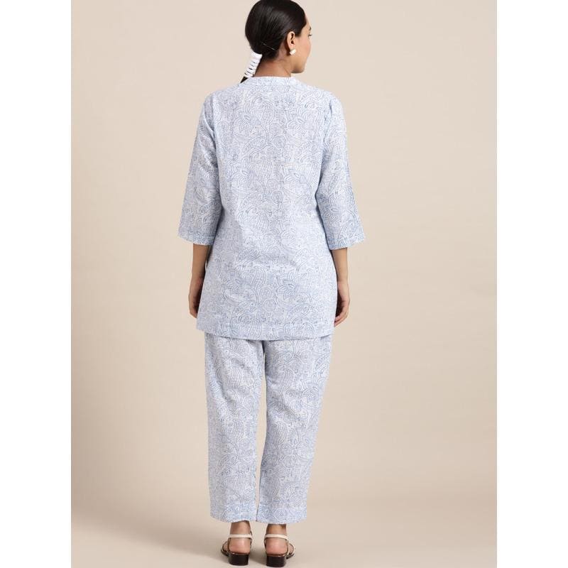 Blue Block Print Cotton Co-ord Set - Charkha TalesBlue Block Print Cotton Co-ord Set