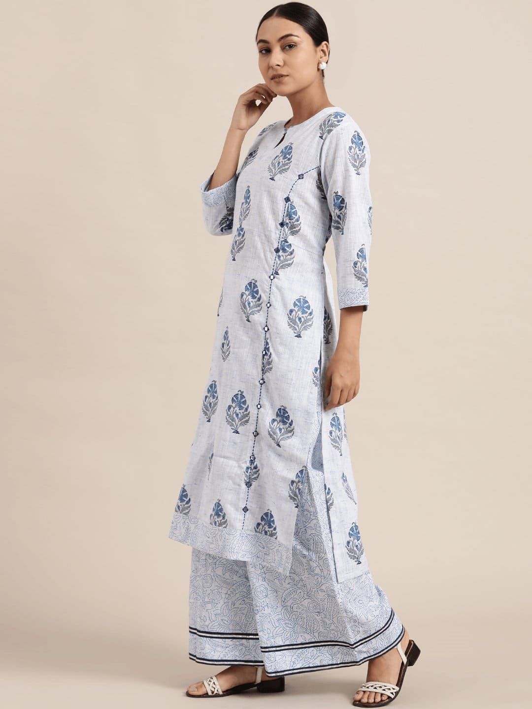 Blue Block Print Cotton Kurta Set - Charkha TalesBlue Block Print Cotton Kurta Set