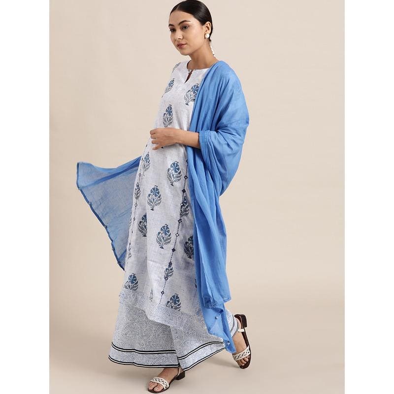 Blue Block Print Cotton Kurta Set - Charkha TalesBlue Block Print Cotton Kurta Set