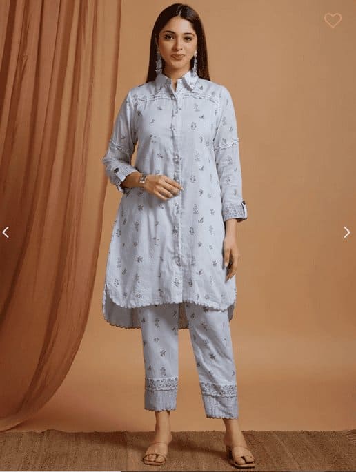 Blue Block Print Mulmul Co-Ord Set - Charkha TalesBlue Block Print Mulmul Co-Ord Set