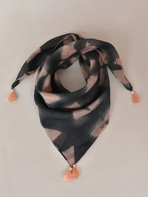 Blue Clamp Dye Chanderi Silk Scarf - Charkha TalesBlue Clamp Dye Chanderi Silk Scarf