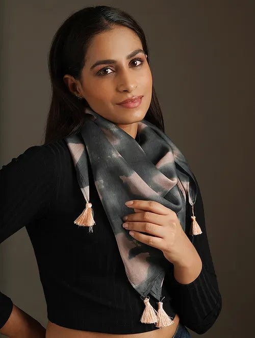 Blue Clamp Dye Chanderi Silk Scarf - Charkha TalesBlue Clamp Dye Chanderi Silk Scarf