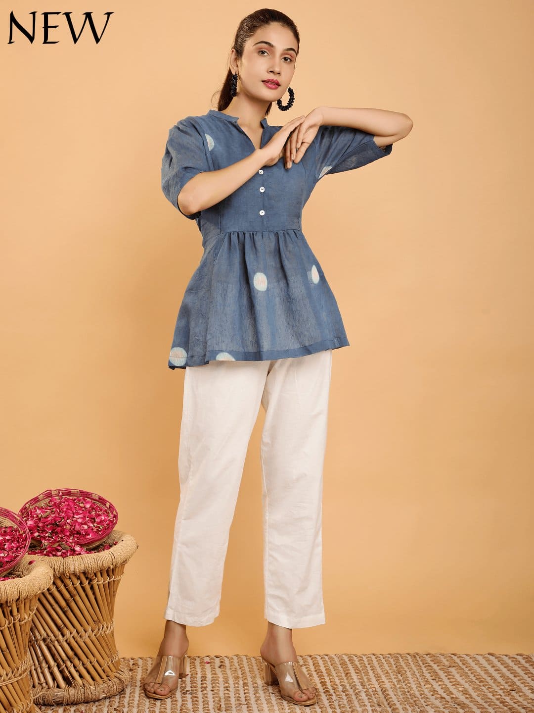 Blue Clamp Dye Flared Co-Ord Set - Charkha TalesBlue Clamp Dye Flared Co-Ord Set