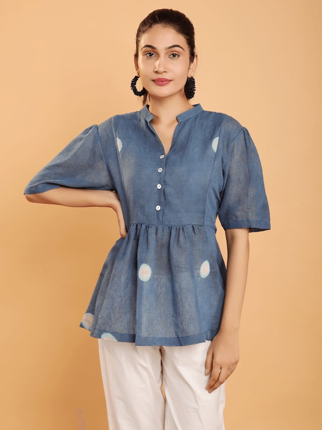 Blue Clamp Dye Flared Co-Ord Set - Charkha TalesBlue Clamp Dye Flared Co-Ord Set