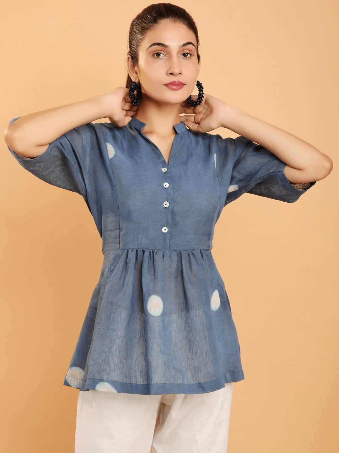 Blue Clamp Dye Flared Co-Ord Set - Charkha TalesBlue Clamp Dye Flared Co-Ord Set