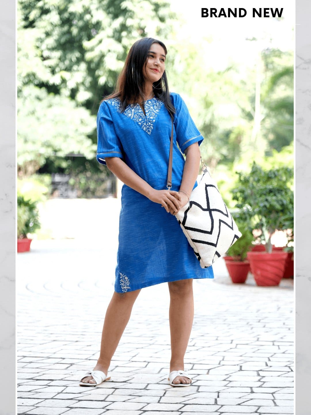 Blue Cotton Chikankari Dress. - Charkha TalesBlue Cotton Chikankari Dress.