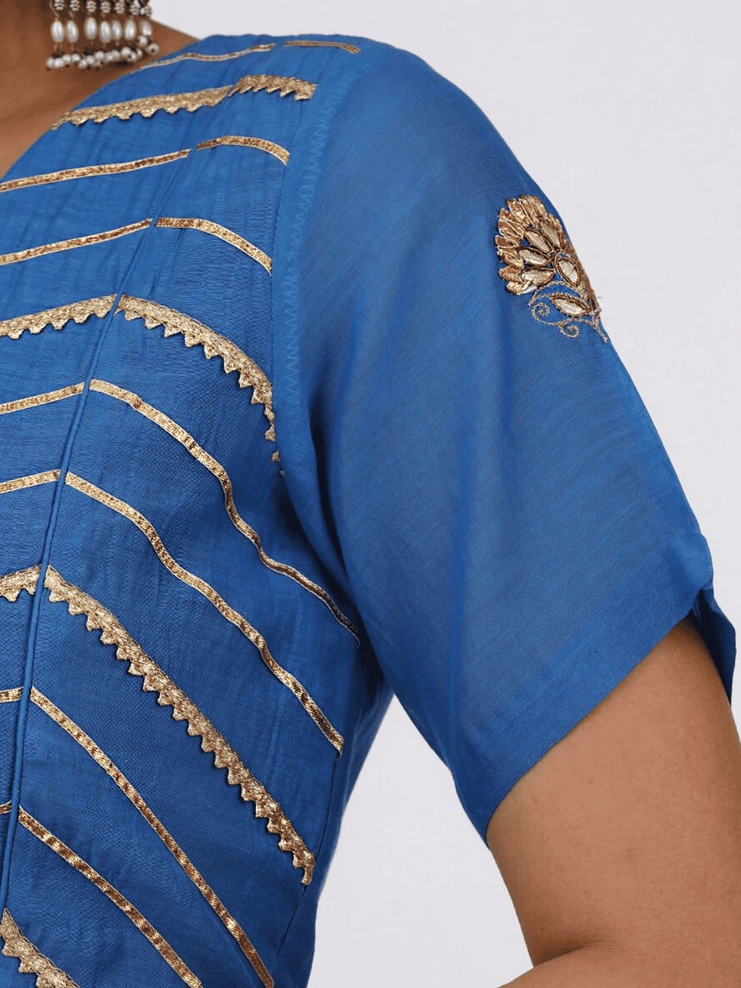 Blue Gota Chanderi Silk Blouse - Charkha TalesBlue Gota Chanderi Silk Blouse