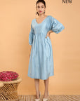 Blue Grey Chanderi Mukaish dress - Charkha TalesBlue Grey Chanderi Mukaish dress