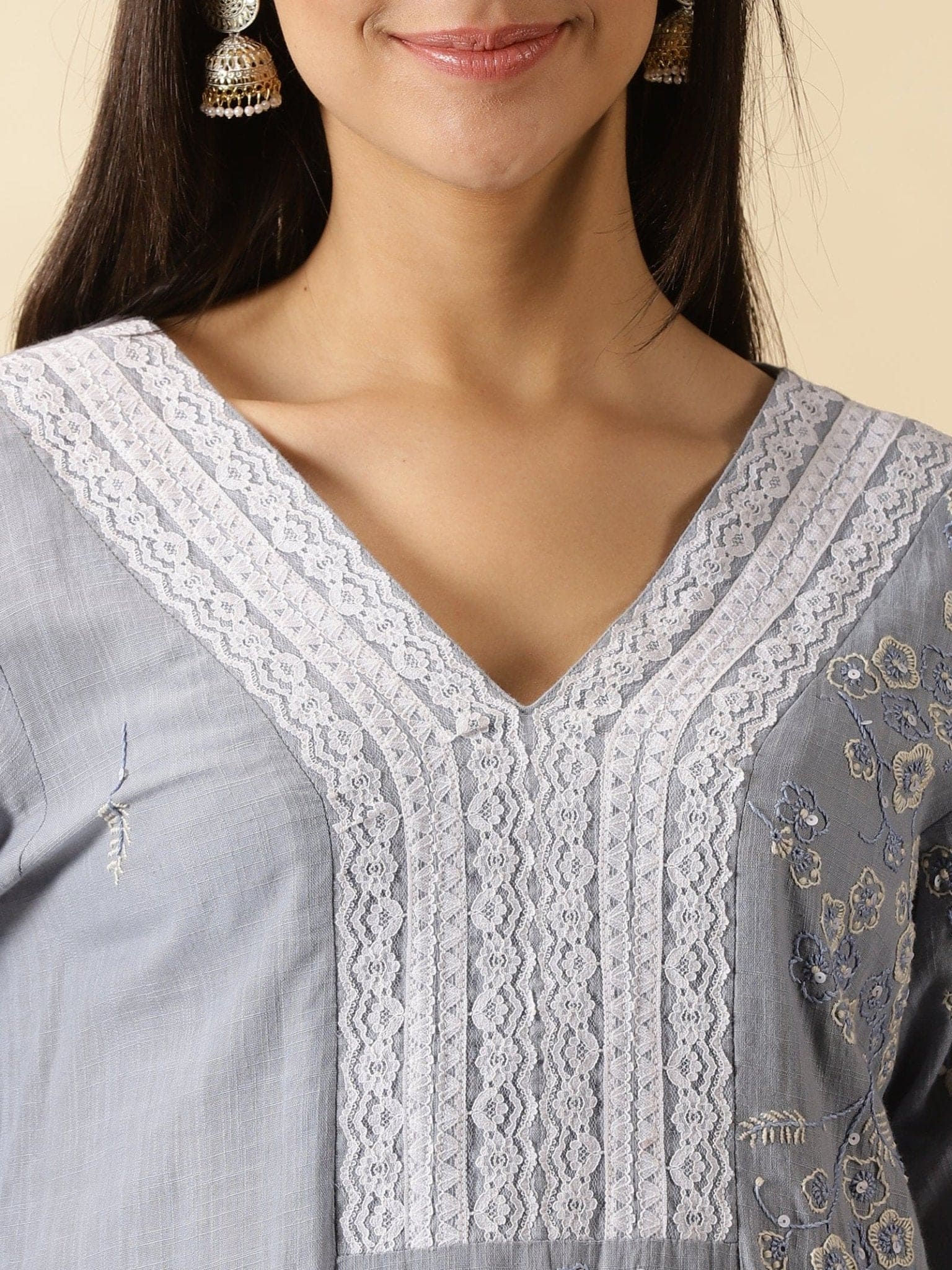 Blue Grey Chikankari Anarkali Kurta Set - Charkha TalesBlue Grey Chikankari Anarkali Kurta Set