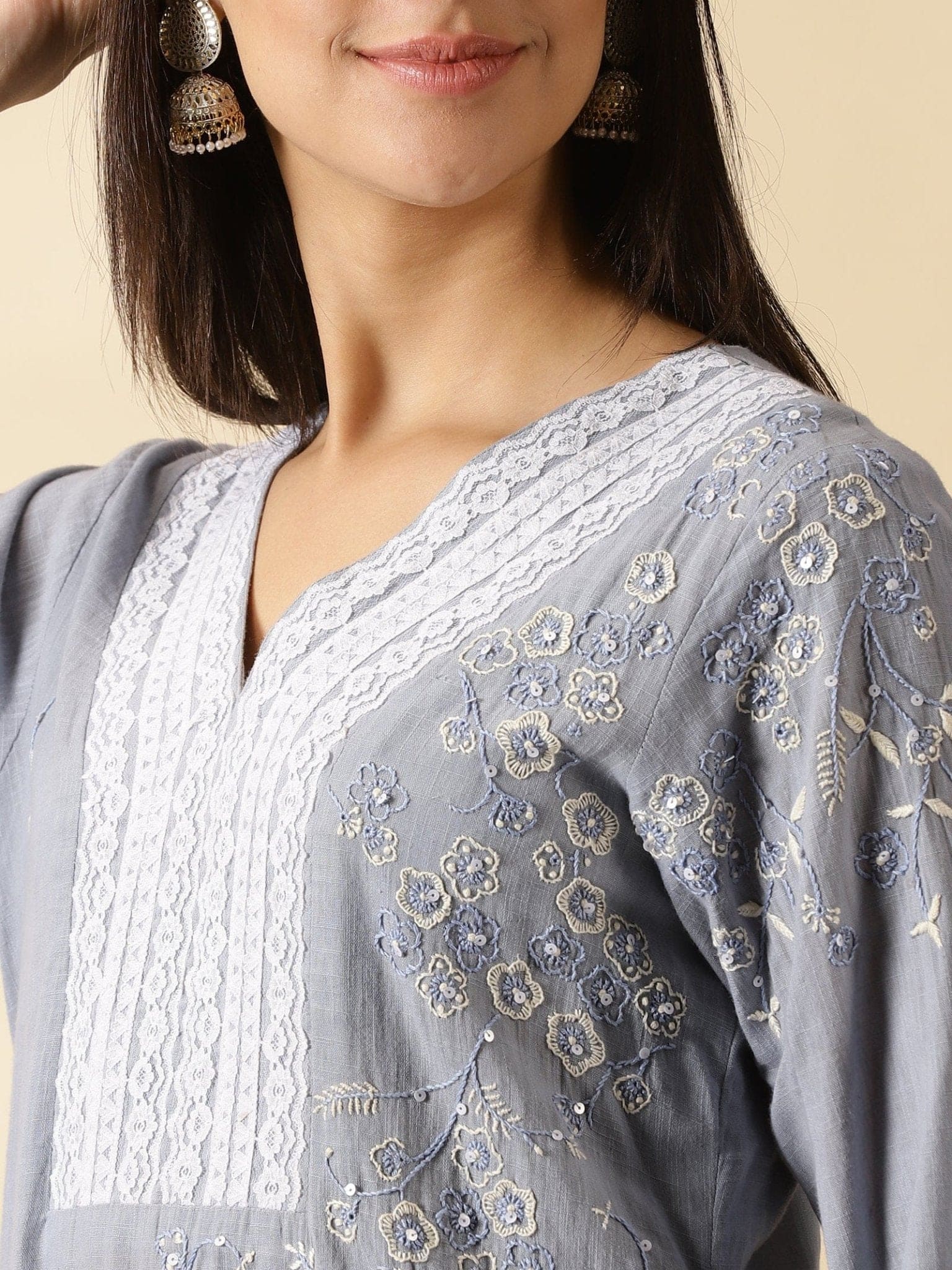 Blue Grey Chikankari Anarkali Kurta Set - Charkha TalesBlue Grey Chikankari Anarkali Kurta Set