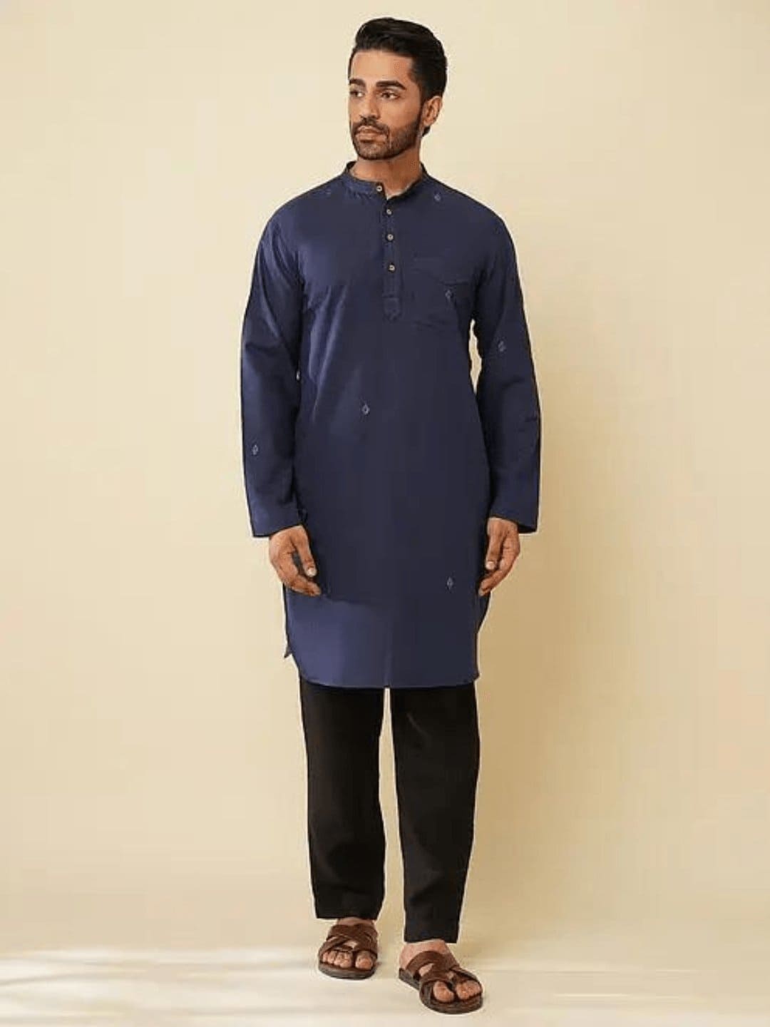 Blue Khadi Cotton Kurta with Jacket (Set of 2) - Charkha TalesBlue Khadi Cotton Kurta with Jacket (Set of 2)