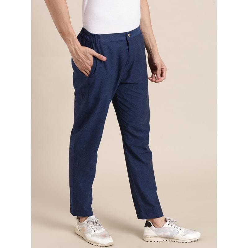 Blue Khadi Cotton Men Trouser - Charkha TalesBlue Khadi Cotton Men Trouser