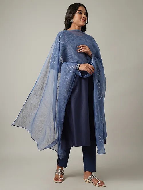 Blue Mukaish Kota Dupatta - Charkha TalesBlue Mukaish Kota Dupatta