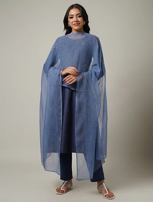 Blue Mukaish Kota Dupatta - Charkha TalesBlue Mukaish Kota Dupatta