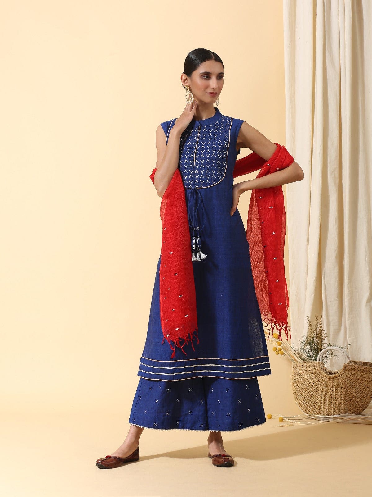 Blue Mukaish Work Kurta set - Charkha TalesBlue Mukaish Work Kurta set
