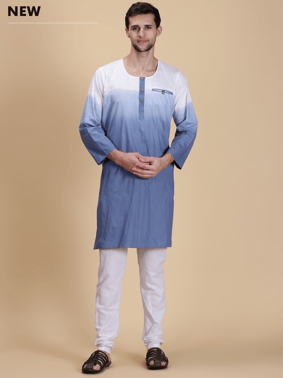 Blue Ombre Dyed Men Long Kurta Set - Charkha TalesBlue Ombre Dyed Men Long Kurta Set