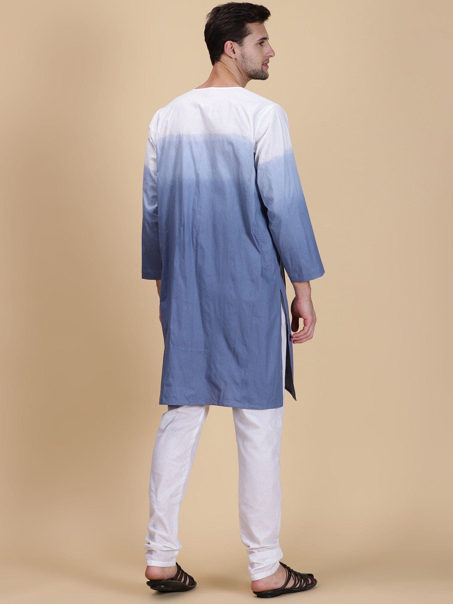 Blue Ombre Dyed Men Long Kurta Set - Charkha TalesBlue Ombre Dyed Men Long Kurta Set