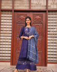 Blue Parsi Wool Embroidered Kurta Set - Charkha TalesBlue Parsi Wool Embroidered Kurta Set