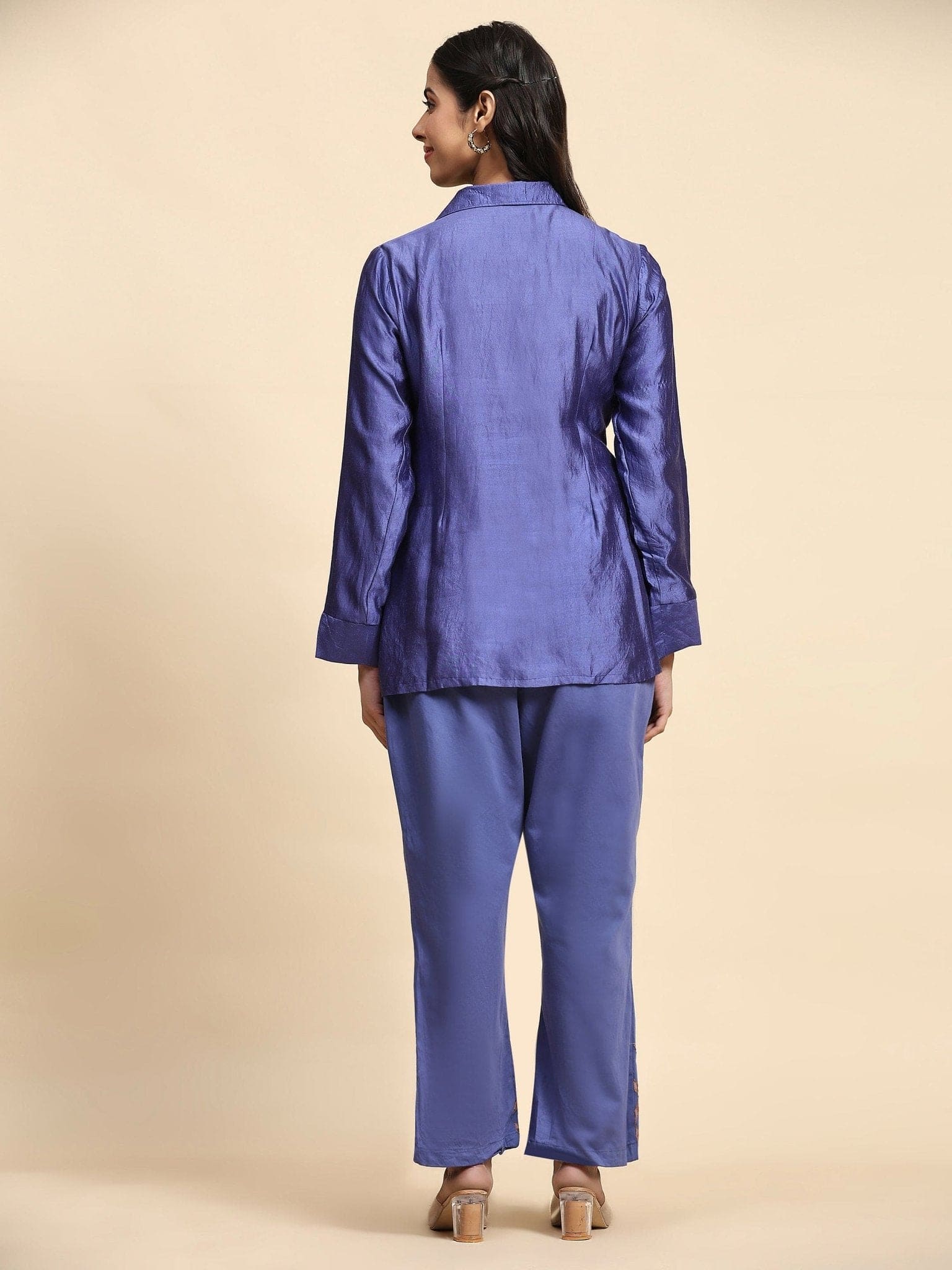 Blue Patch Work Silk Co-ord Set - Charkha TalesBlue Patch Work Silk Co-ord Set