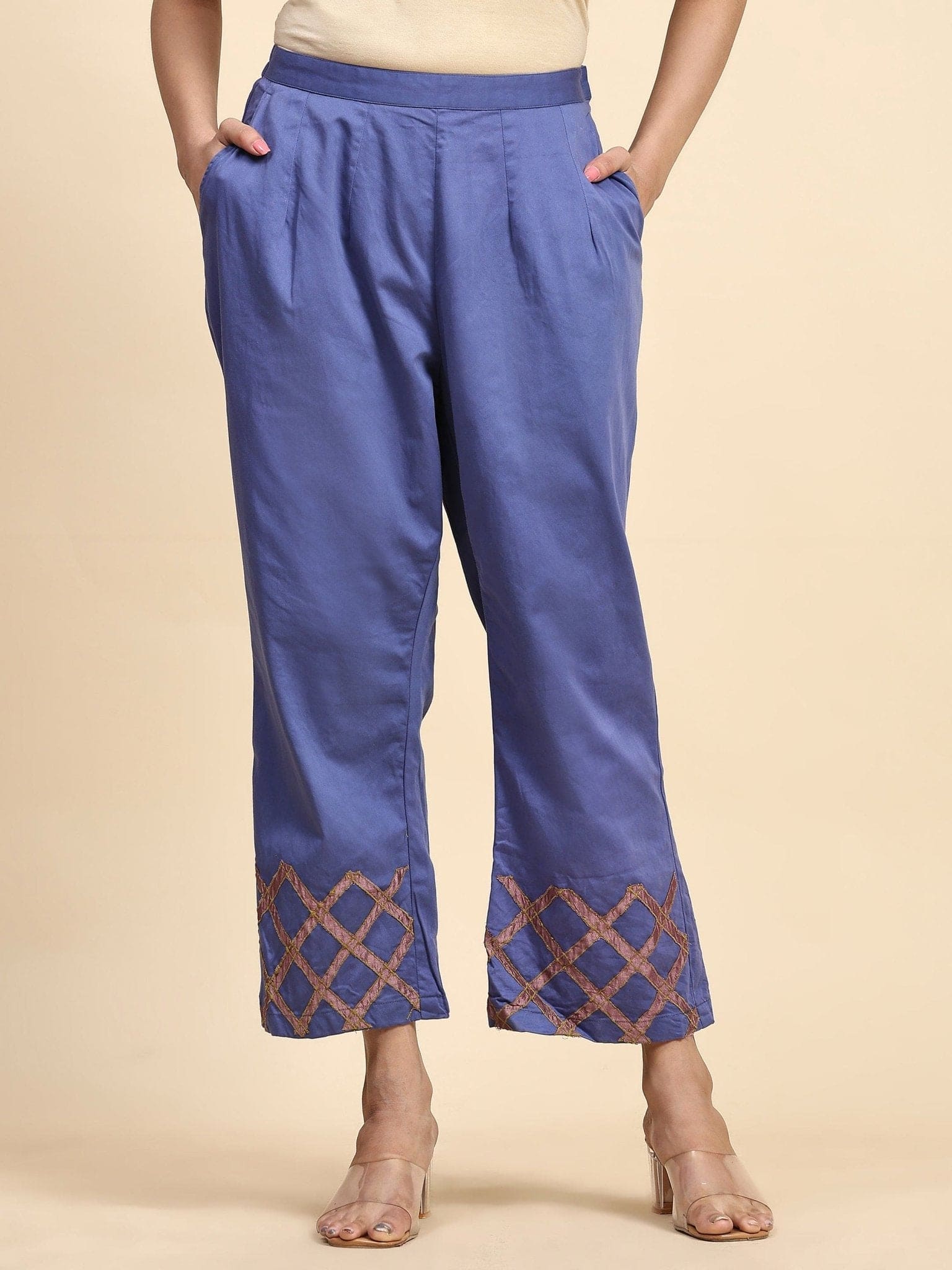 Blue Patch Work Silk Co-ord Set - Charkha TalesBlue Patch Work Silk Co-ord Set