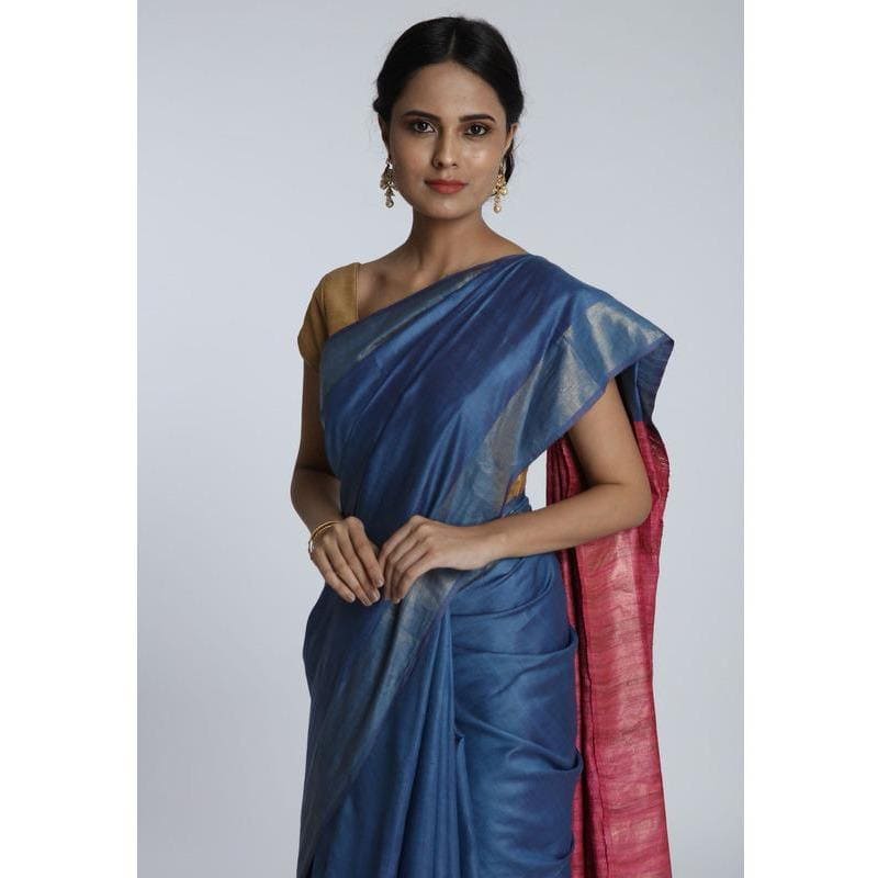 Blue & Purple Ghiccha Silk Saree - Charkha TalesBlue & Purple Ghiccha Silk Saree