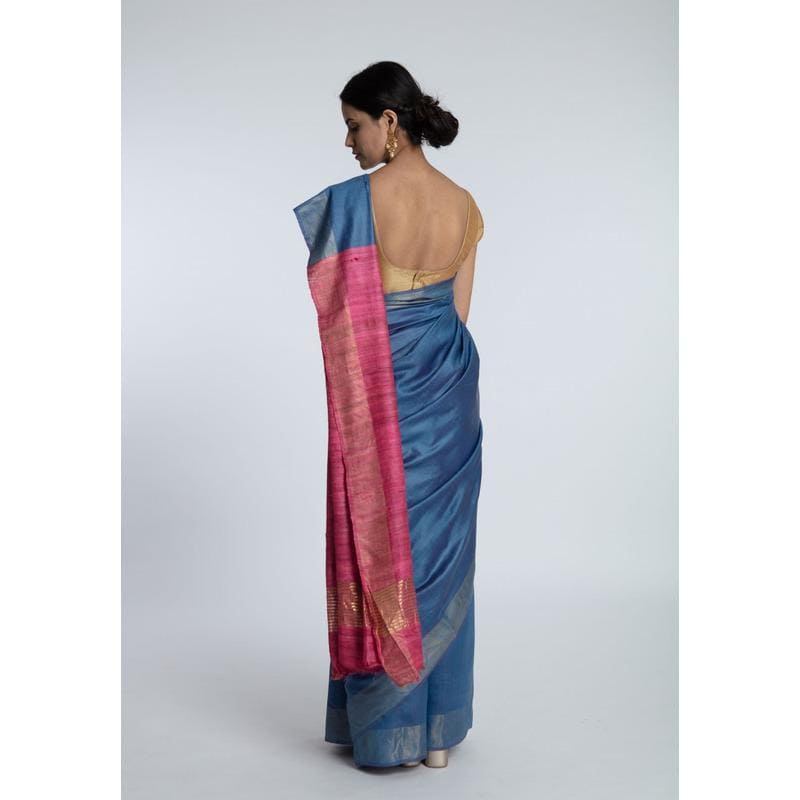 Blue & Purple Ghiccha Silk Saree - Charkha TalesBlue & Purple Ghiccha Silk Saree