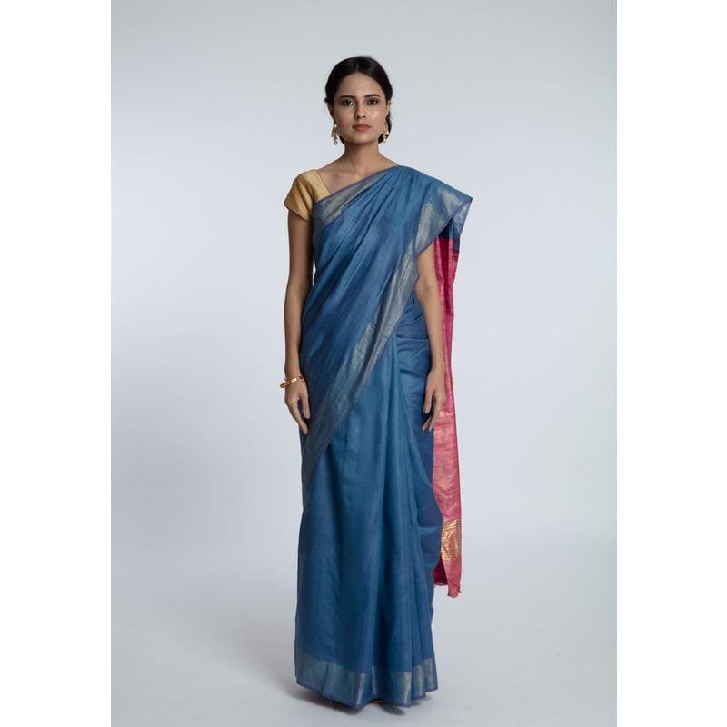 Blue & Purple Ghiccha Silk Saree - Charkha TalesBlue & Purple Ghiccha Silk Saree