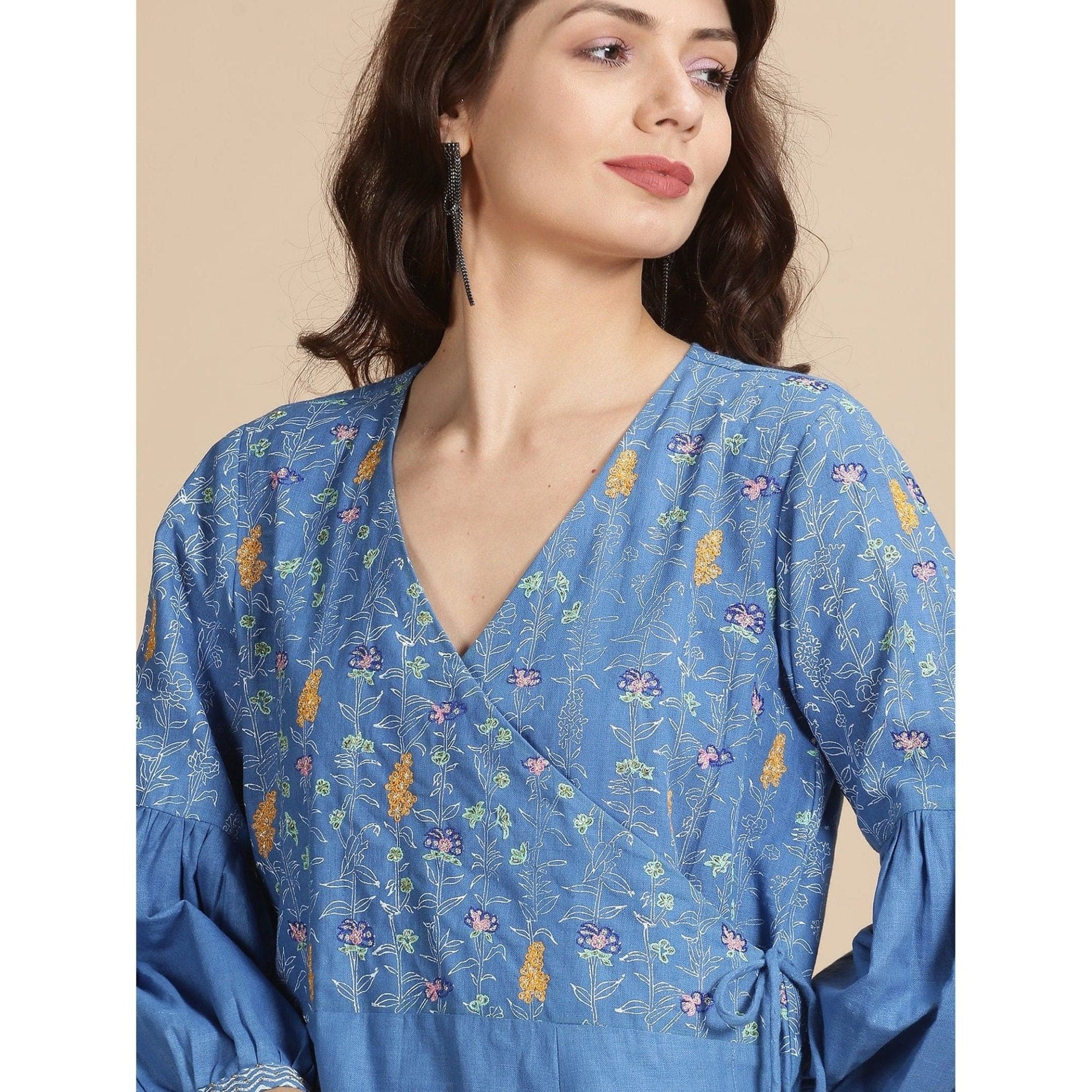Blue Sanganeri Block Print Dress - Charkha TalesBlue Sanganeri Block Print Dress
