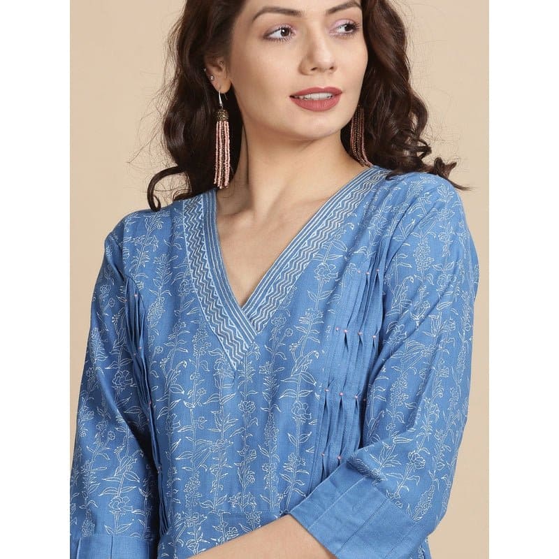 Blue Sanganeri Block Print Kurta Set - Charkha TalesBlue Sanganeri Block Print Kurta Set