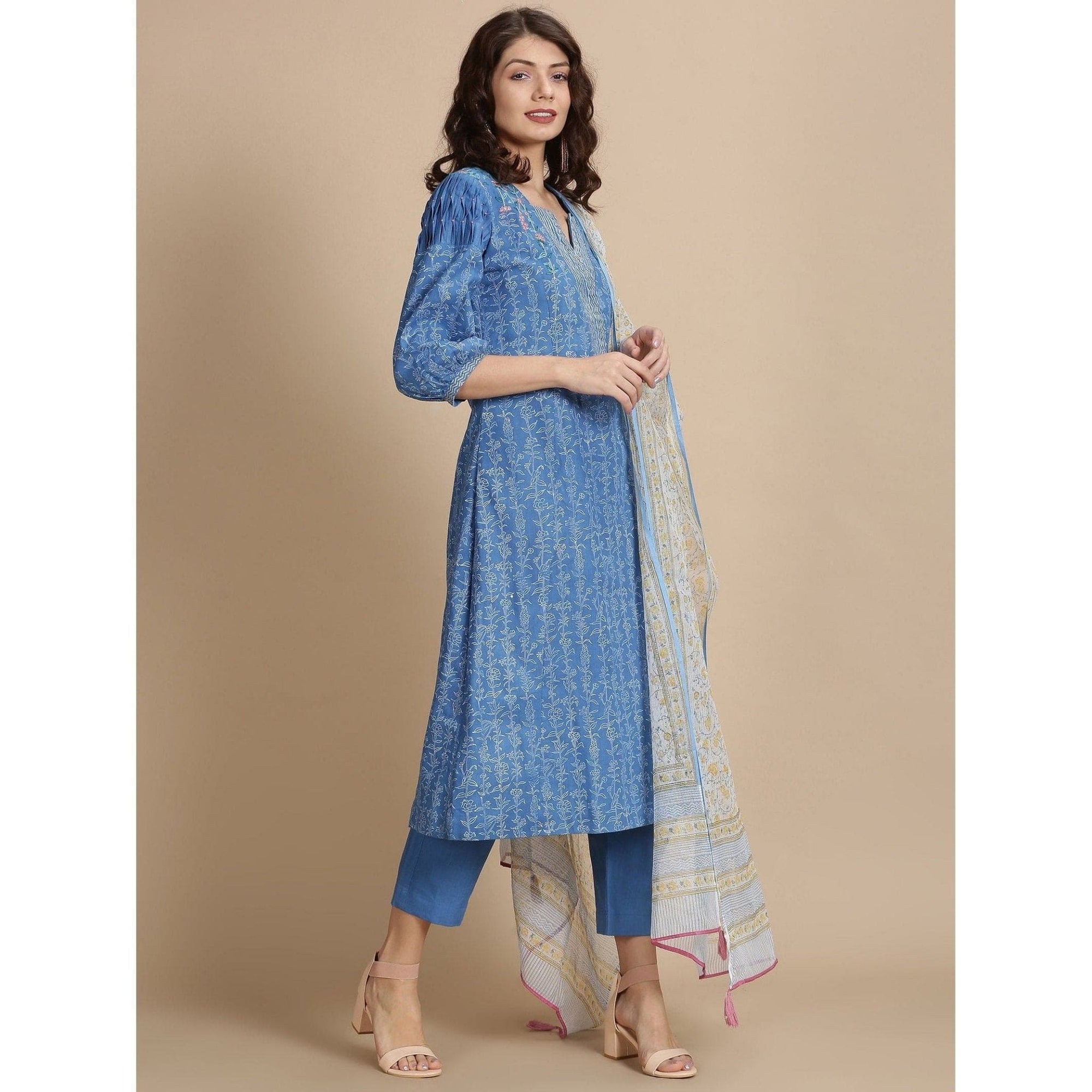 Blue Sanganeri Block Print Kurta Set - Charkha TalesBlue Sanganeri Block Print Kurta Set