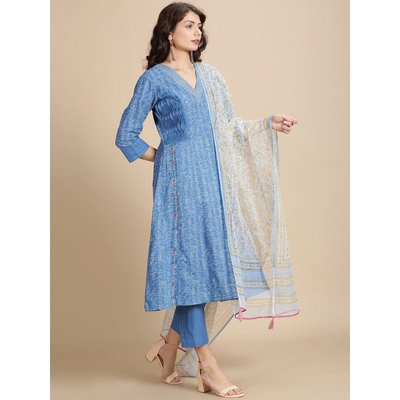 Blue Sanganeri Block Print Kurta Set - Charkha TalesBlue Sanganeri Block Print Kurta Set