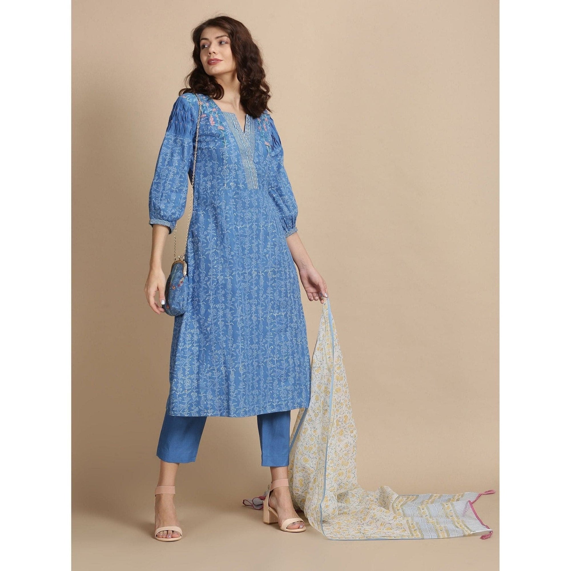 Blue Sanganeri Block Print Kurta Set - Charkha TalesBlue Sanganeri Block Print Kurta Set