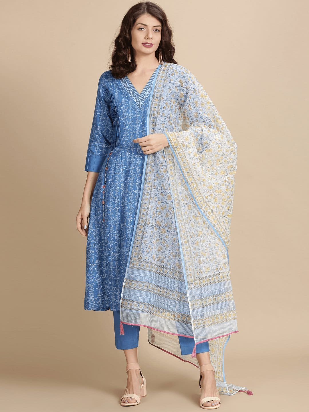 Blue Sanganeri Block Print Kurta Set - Charkha TalesBlue Sanganeri Block Print Kurta Set