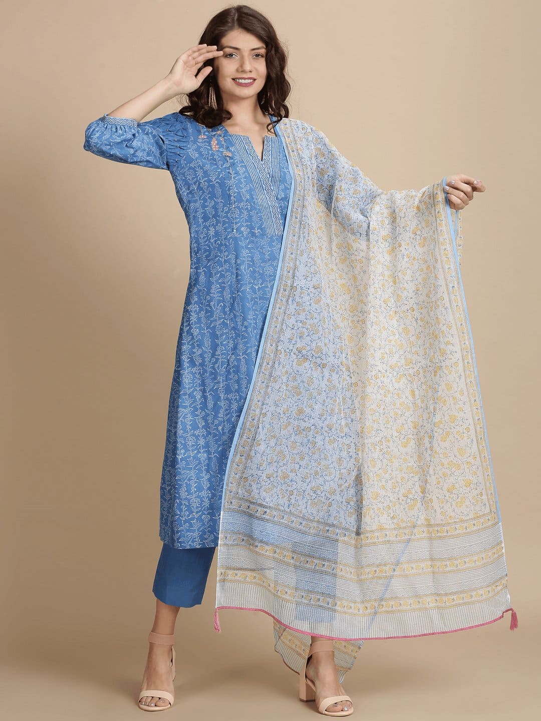 Blue Sanganeri Block Print Kurta Set - Charkha TalesBlue Sanganeri Block Print Kurta Set