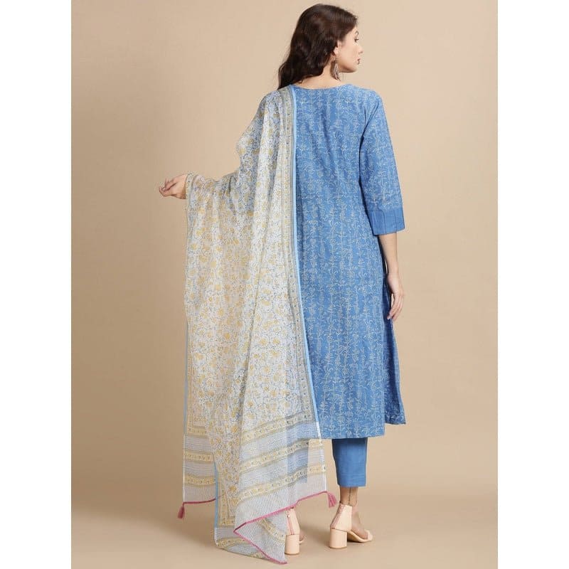 Blue Sanganeri Block Print Kurta Set - Charkha TalesBlue Sanganeri Block Print Kurta Set